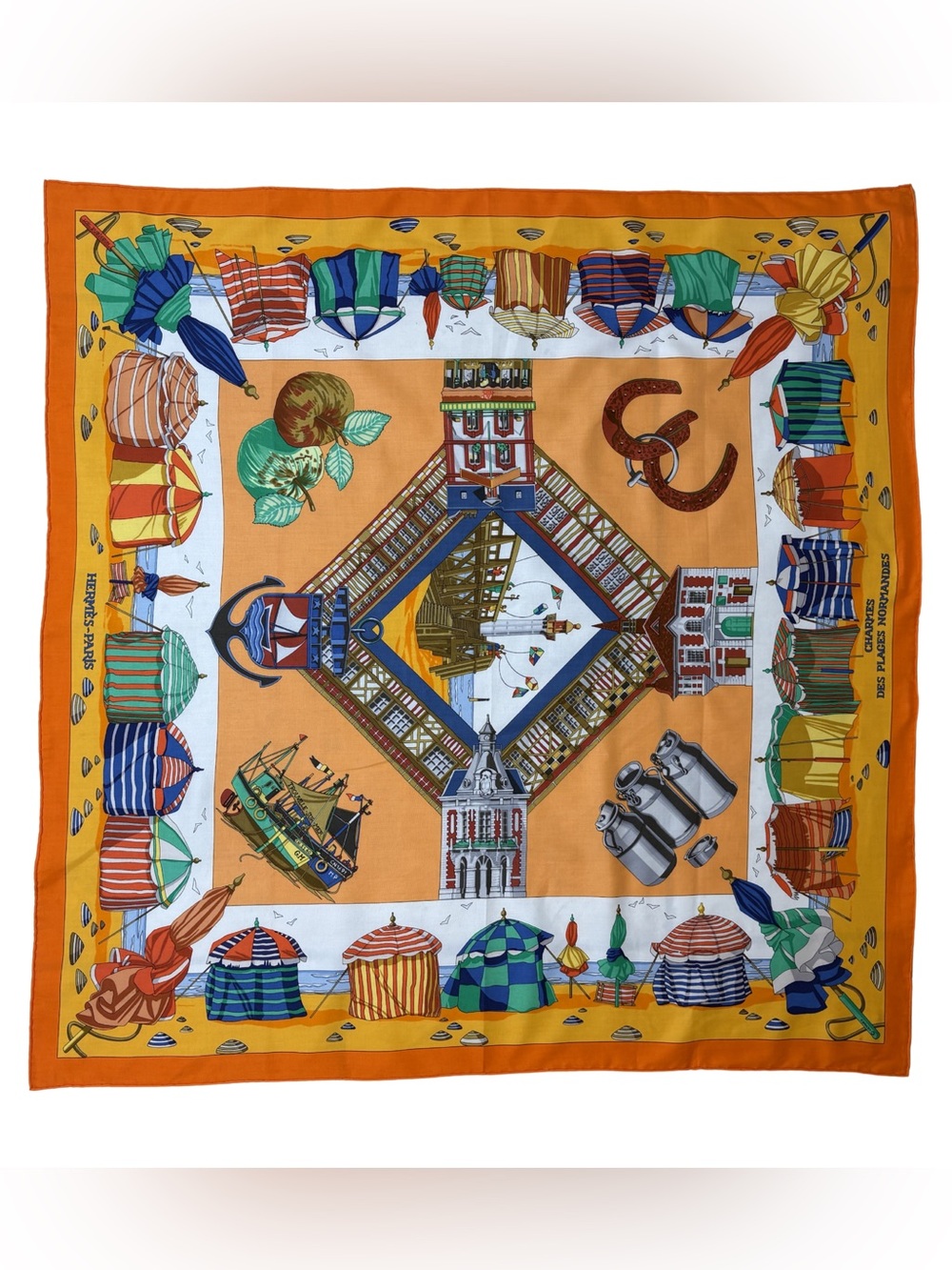 Hermes Orange Multicolor Printed Silk Scarf